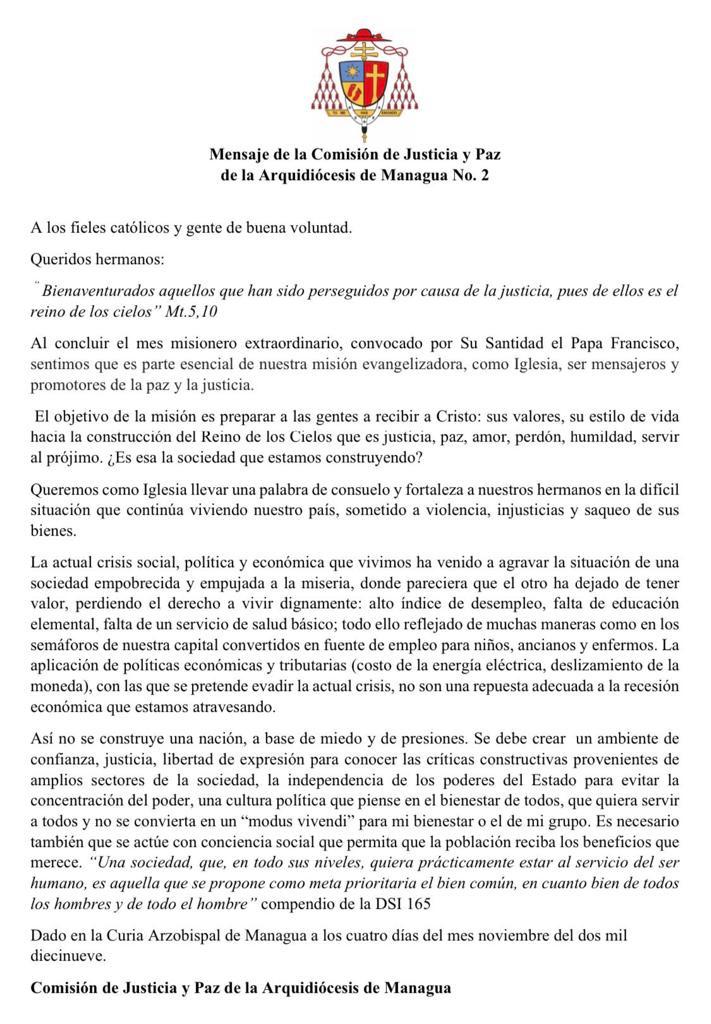 Carta iglesia | Nicaragua Investiga